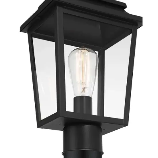 John Timberland Bellis Verde 16" High Traditional Outdoor Post Mount Light Fixture Pole Porch Waterproof Textured Black Metal Clear Glass Shade image {2}