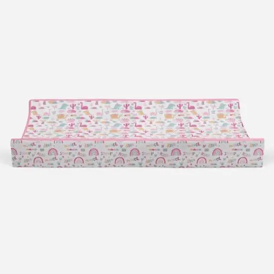 Bacati - Little Dino Girls Fucshia/Aqua Muslin Quilted Changing Pad Cover image {4}