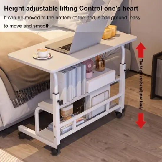 GustoWave  Portable Rolling Desk With Wheels, Adjustable Height Mobile Computer Desk With Storage Shelf For Home Office Study image {3}