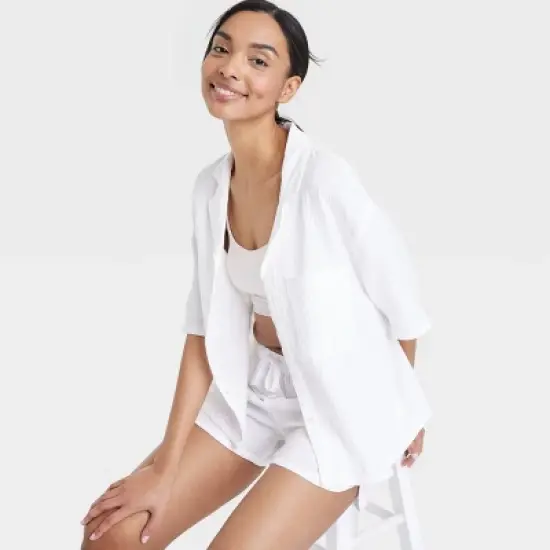 Women's 100% Cotton Gauze Short Sleeve Notch Collar Top - Stars Above&trade; image {3}