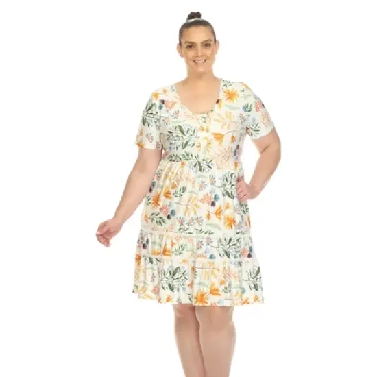 Plus Size Floral Short Sleeve Knee Length Dress image {8}