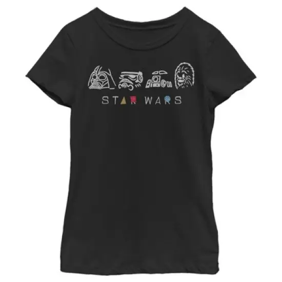 Girl's Star Wars Line Art Characters T-Shirt image {2}