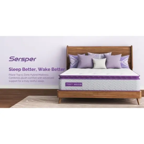 Sersper 12 Inch Pillow Top Hybrid Mattress - 5-Zone Pocket Innersprings, Motion Isolation, Heavier Coils image {7}
