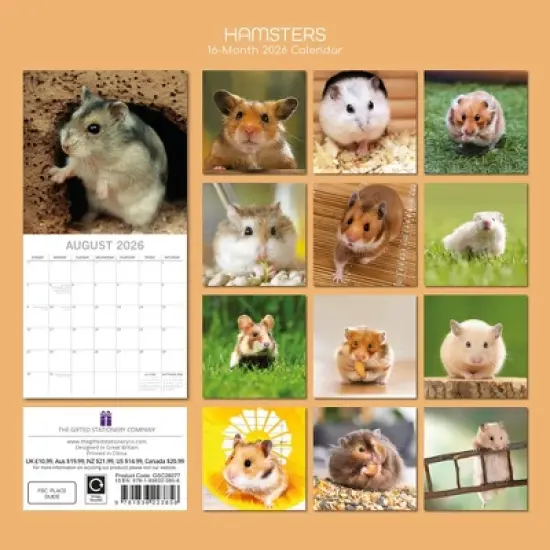2026 Square Wall Calendar, Hamsters, 16-Month Animals Theme with 180 Reminder Stickers (12x12 In) image {3}