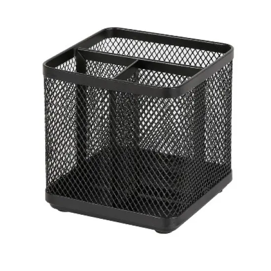 Mesh Pencil Holder Black - Brightroom&trade;: Steel Desk Organizer, Office Supplies, Pen Holder, 3.98" Height, Width, Depth image {1}