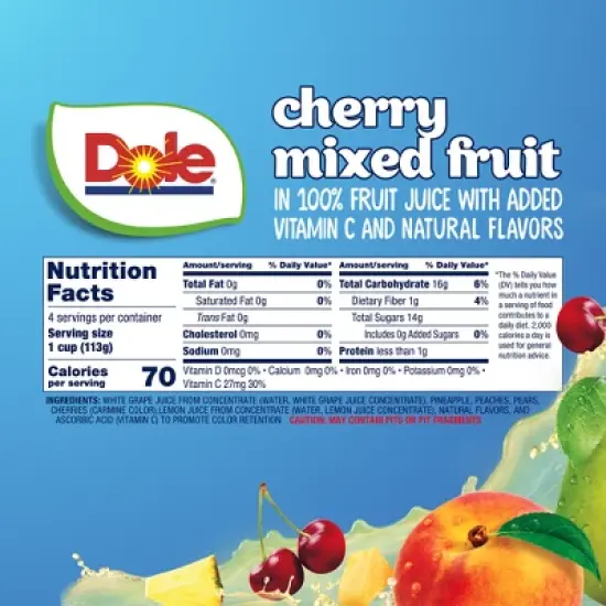 Dole Cherry Mixed Fruits in Juice Fruit Cups - 16oz/4ct image {1}