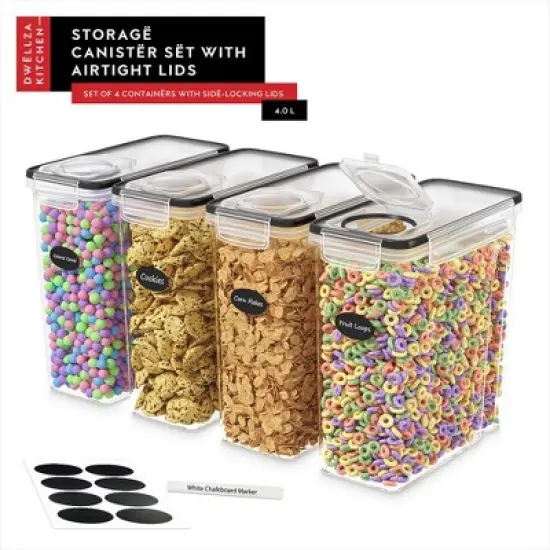 DW&Euml;LLZA KITCHEN Airtight Food Cereal BPA-Free Storage Containers for Pantry Organization and Storage, Flour & Sugar Includes 1 Marker & 8 Labels image {7}