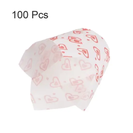 Unique Bargains Greaseproof Paper Baking Standard Tulip Cupcake Liners 100 Pcs White with Heart Pattern image {2}