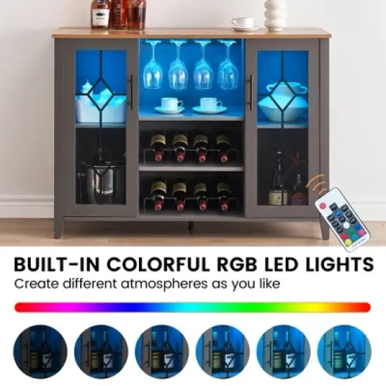 Kitchen Storage Buffet, Sideboard Storage Cabinet, Wine Glass LED Light, Coffee Bar Bar Cabinet, Storage Drawer Buffet Cabinet image {2}