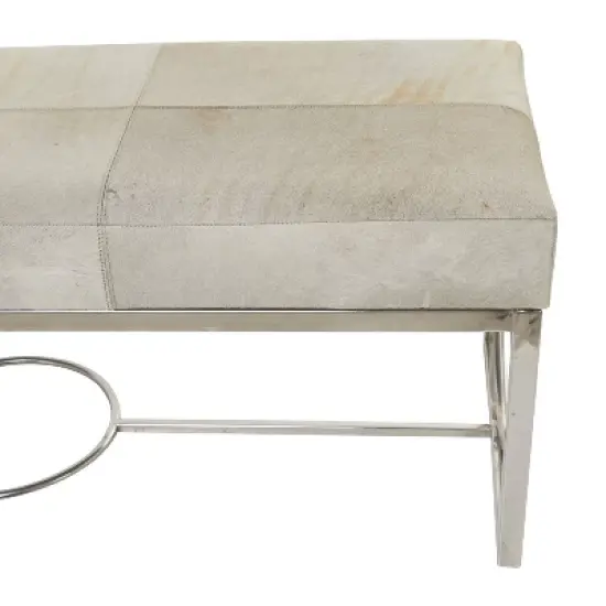 Contemporary Decorative Stainless Steel Cowhide Bench Silver - Olivia & May image {3}