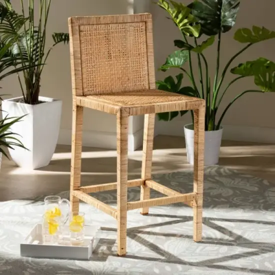 Sofia Wood and Rattan Counter Height Barstool Natural - bali & pari image {6}