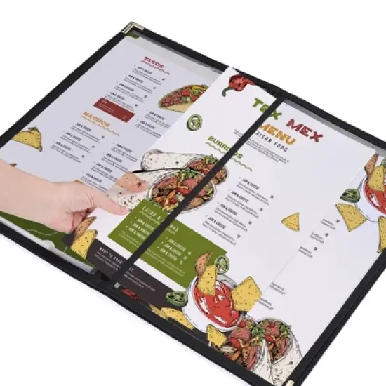 WeChef 10 Pack Restaurant Menu Covers 8.5" x 14" Book Style 4 Pages 6 Views Cafe Black image {6}