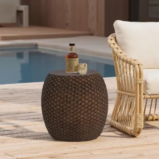 Christopher Knight Home Jayma Outdoor Handcrafted Faux Rattan Lightweight Concrete Accent Table image {8}