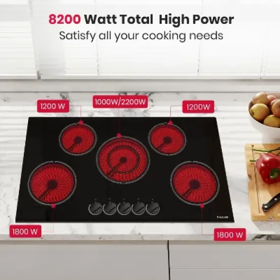 GASLAND CH90BS 36 Inches 5 Burners Built-in Ceramic Electric Cooktop, 240 V 8200 W, ETL Certified, Knob Control image {1}