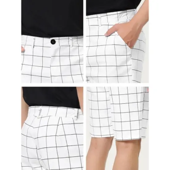 Lars Amadeus Men's Summer Plaid Shorts Slim Fit Flat Front Dress Checked Short Pants image {5}