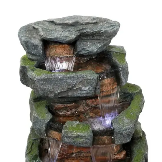 Sunnydaze 24"H Electric Polyresin and Fiberglass Tiered Stone Waterfall Outdoor Water Fountain with LED Lights image {3}