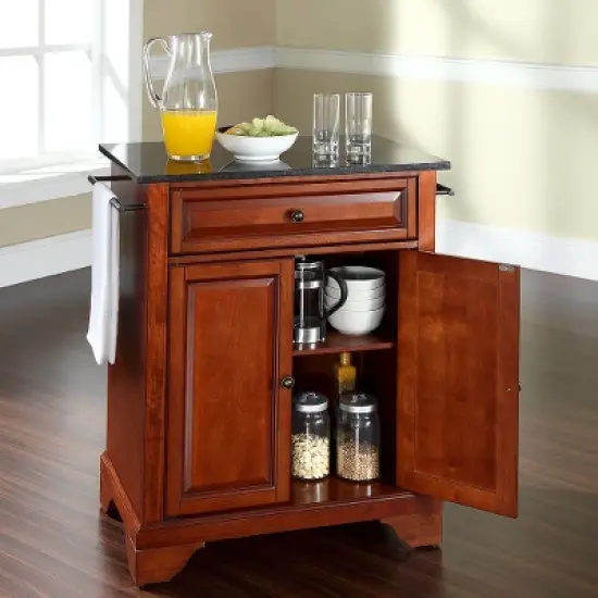 LaFayette Solid Black Granite Top Portable Kitchen Island Wood/Classic Cherry Finish - Crosley image {2}