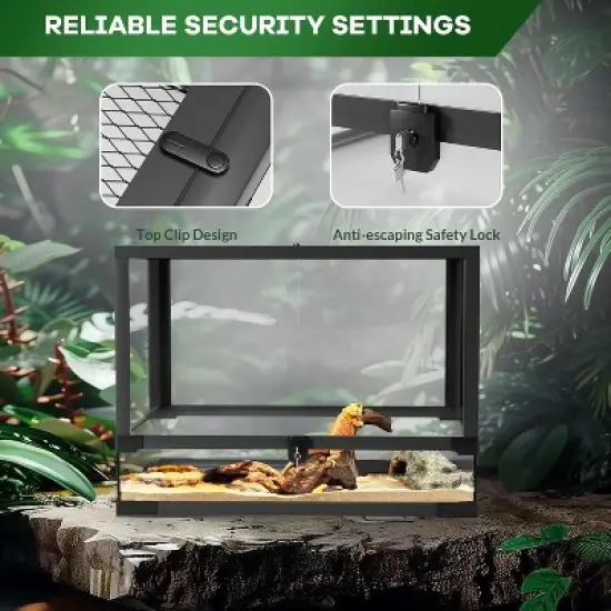 Reptile Glass Terrarium with Top & Side Screen Ventilation Reptile Terrarium, Double Hinge Door & Anti Escape Reptile Tank image {4}