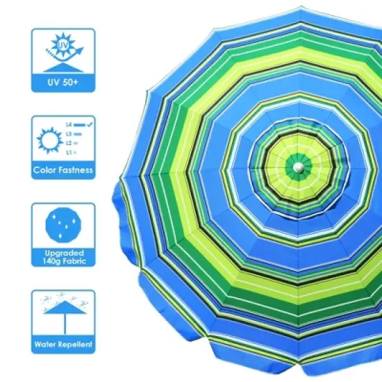 Yescom 7Ft Striped Outdoor Umbrella UV Protection Sunshade Tilt Sand Anchor Green+Blue image {3}