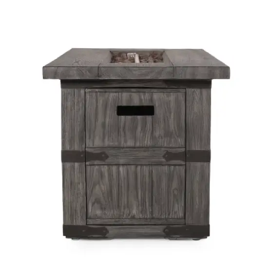 Arnton Outdoor 40000 BTU Rectangle Fire Pit Wood Gray - Christopher Knight Home image {6}