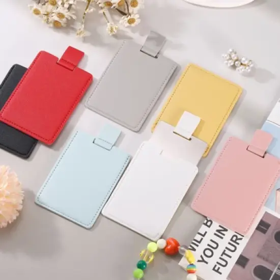 Unique Bargains PU Leather Stainless Steel Travel Compact Mini Makeup Mirror image {3}