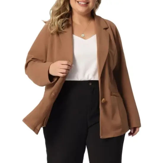 Agnes Orinda Women's Plus Size Button Down Notched Lapel Office Blazers image {11}