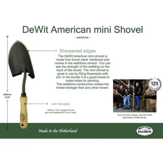 DeWit Mini American Welldone Shovel &ndash; Virtually Unbendable, Heavy-Duty Garden Tool, 13.5&rdquo;L image {1}