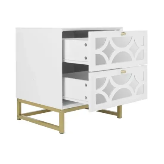 Averina  2 Drawers 45&deg; Splicing White Mirror Front Nightstand With Storage -The Pop Home image {4}
