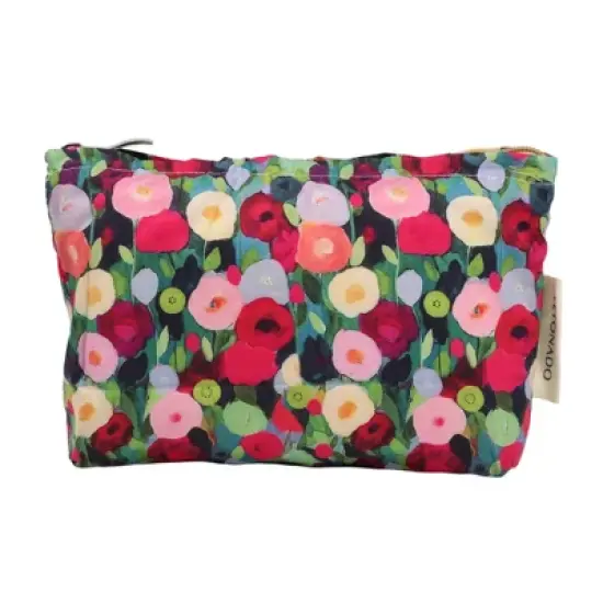 Unique Bargains Portable Oil Painting Flowers Handheld Makeup Bag Pink 1 Pc image {6}