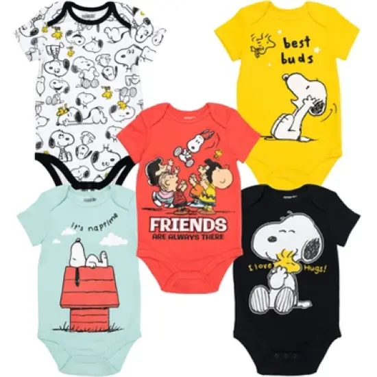 PEANUTS Snoopy Charlie Brown 5 Pack Bodysuits Multi  image {11}
