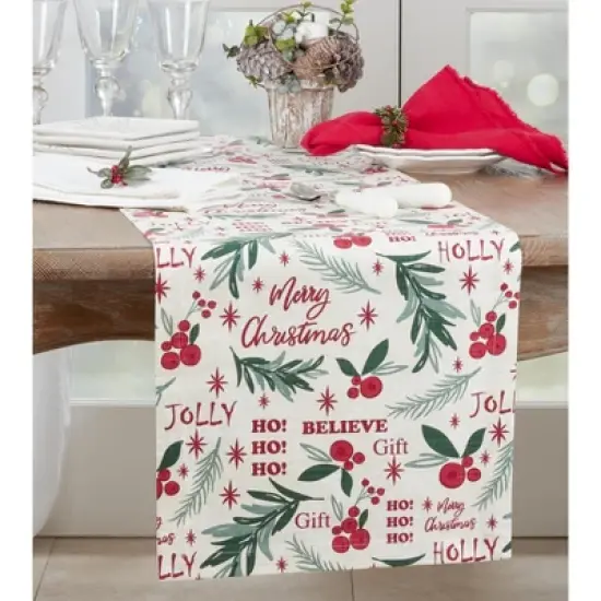 Saro Lifestyle Holly Christmas Design Table Runner image {2}