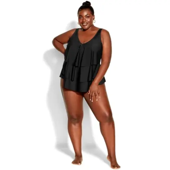 Women's Plus Size V Tiered Tankini Top - black | AVENUE image {4}