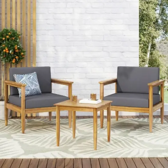3pc Magnolia Patio Acacia Wood 2 Seater Chat Set - Teak/Dark Gray - Christopher Knight Home image {1}