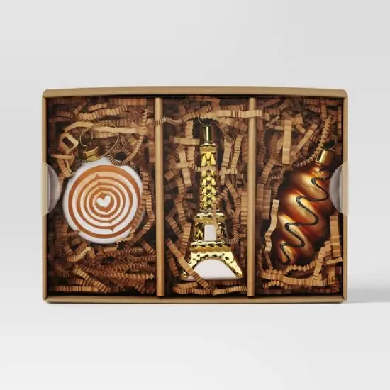 3pc Christmas Gift Ornament Set Glass Paris - Wondershop&trade; image {2}