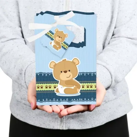 Big Dot of Happiness Boy Baby Teddy Bear - Baby Shower or Birthday Party Favor Boxes - Set of 12 image {3}