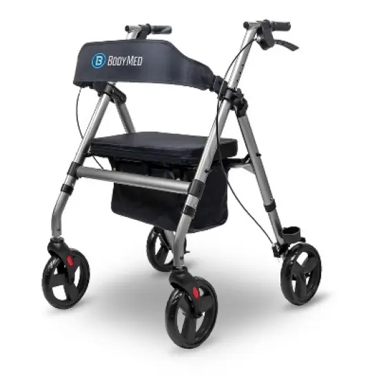 BodyMed Rollator with 8 in. Wheels - Adjustable Padded Seat, Dual Brake System, Compact Folding Design, Suitable for Most Terrains - Mobility Aid for image {7}