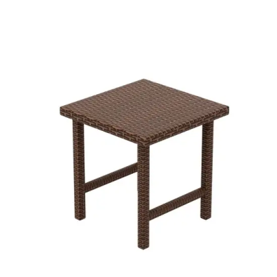 WestinTrends Coastal 2-Piece Wicker Outdoor Storage Ottoman and Square Side Table Set, Brown image {5}