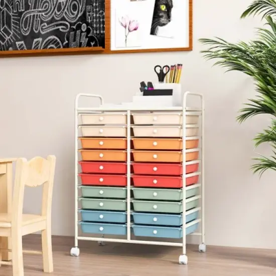 Costway 20 Drawers Rolling Storage Cart Art Craft Organizer on Wheels Multipurpose Macaron image {1}