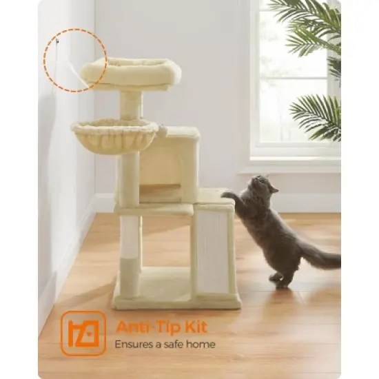 Feandrea Cat Tree, Small Cat Tower, Cat Condo, Kitten Activity Center with Scratching Post, Basket, Cave image {5}