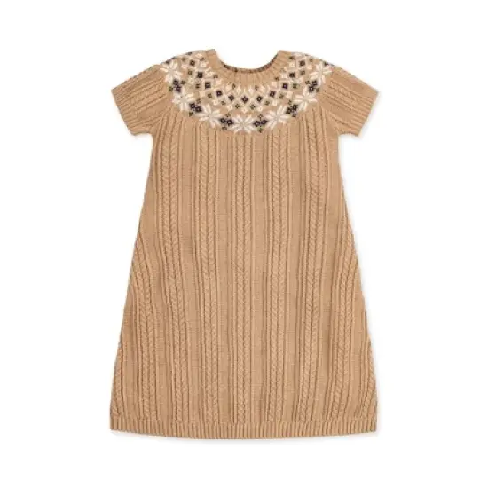 Hope & Henry Girls' Short Sleeve Fair Isle Cable Sweater Dress, Toddler image {8}