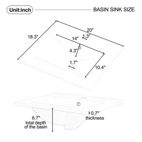 20"W Bathroom Vanity with Ceramic Sink, Bathroom Cabinet with Storage Rack, Adjustable Shelf and Soft Closing Door-Christopher Knight Home image {8}