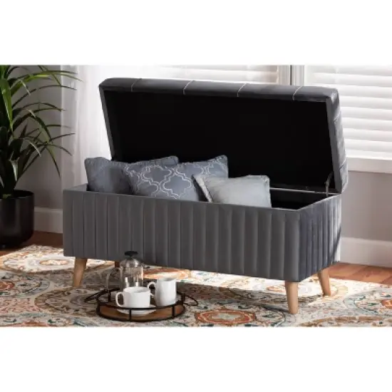 Hanley Velvet Fabric Upholstered and Wood Storage Ottoman - Baxton Studio image {9}