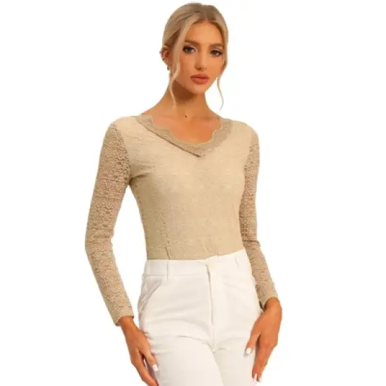 Allegra K Women's Floral Embroidery Sheer Long Sleeves Lace Blouse image {14}