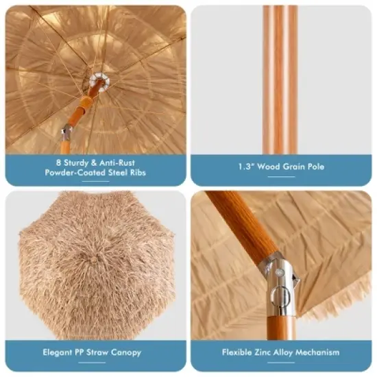 Tangkula 7.2FT Patio Hawaiian Style Hula Beach Umbrella Tropical Umbrella w/ Tilt image {4}