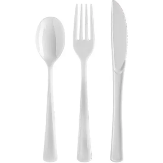 Exquisite Solid Color Plastic Utensil Cutlery Set Forks Spoons Knives- 150 Pack image {13}