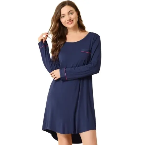 Allegra K Women's Lounge Dress Pajamas Soft Long Sleeve Mini Sleepwear Nightgown image {8}