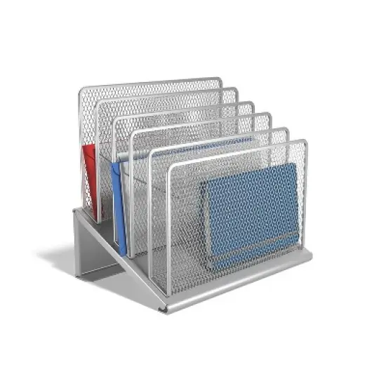 MyOfficeInnovations 5 Compartment Wire Mesh File Organizer Silver 24402450 image {2}