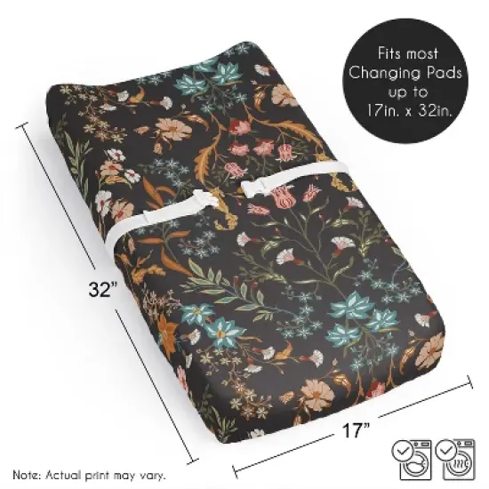 Sweet Jojo Designs Girl Changing Pad Sheet Boho Floral Wildflower Orange Black and Blue image {5}