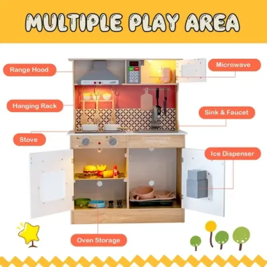Costway Wooden Kitchen Playset Multi-Functional Pretend Cooking Set w/ Lights & Sounds image {5}