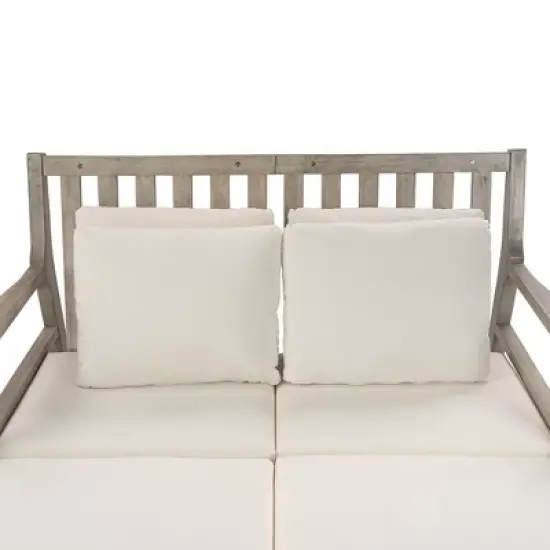 Outdoor Patio Acacia Wood Double Daybed Sunbed with Four Pillows image {12}